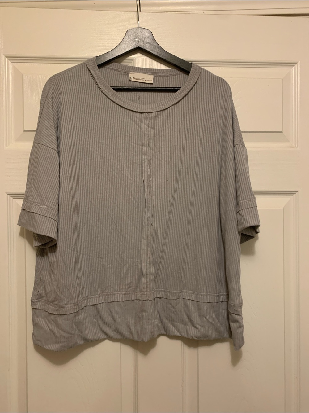 Zenana Light Gray Ribbed Short-Sleeve Tee